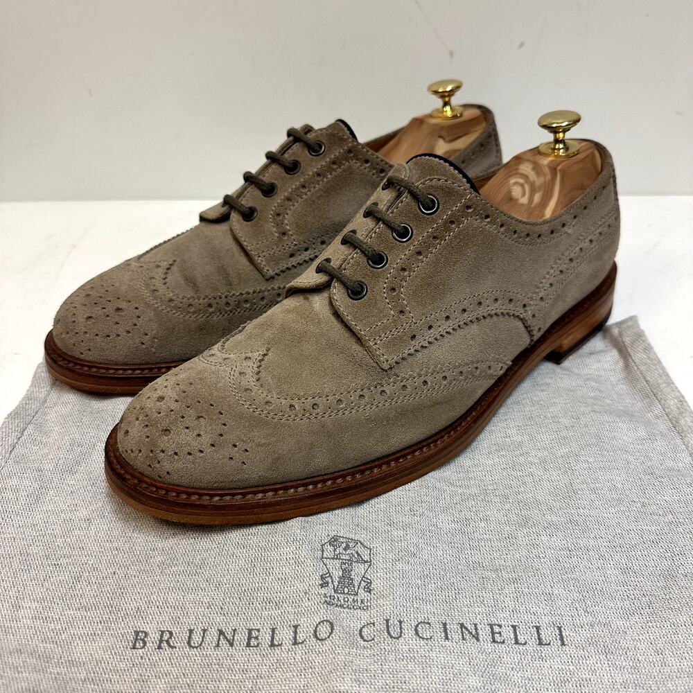 FULLY RESOLED Brunello Cucinelli Mushroom Suede Wingtips Made in Italy 44 US 11